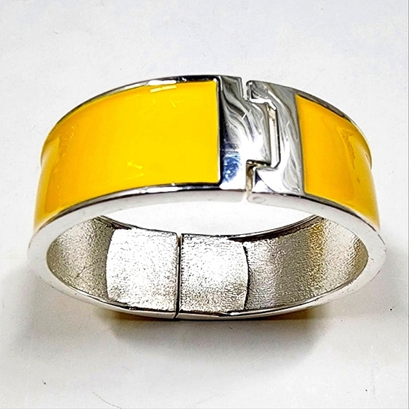 Yellow Enamel / Silver Bangle Bracelet - Picture 2 of 5